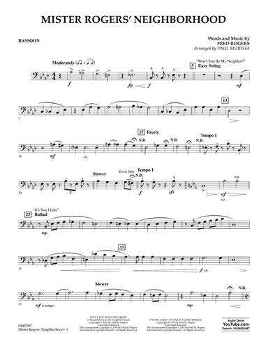 Mister Rogers' Neighborhood (Arr. Paul Murtha) - Bassoon