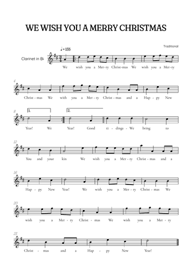 We Wish You a Merry Christmas for clarinet • easy Christmas sheet music