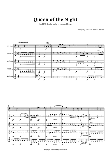 Queen of the Night Aria by Mozart for Violin Quintet