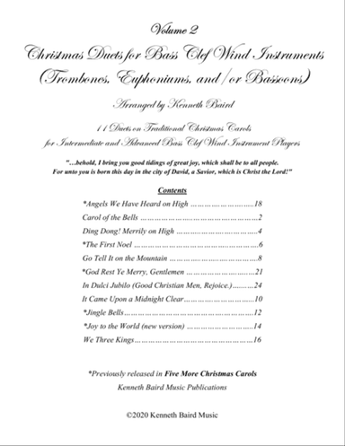 Christmas Duets - Volume 2 - for Bass Clef Wind Instruments (Trombones, Euphoniums, and/or Bassoons)