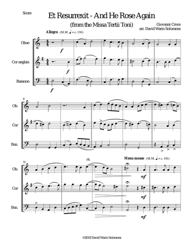 Et Resurrexit (and He rose again) for double-reed trio (oboe, cor anglais, bassoon)