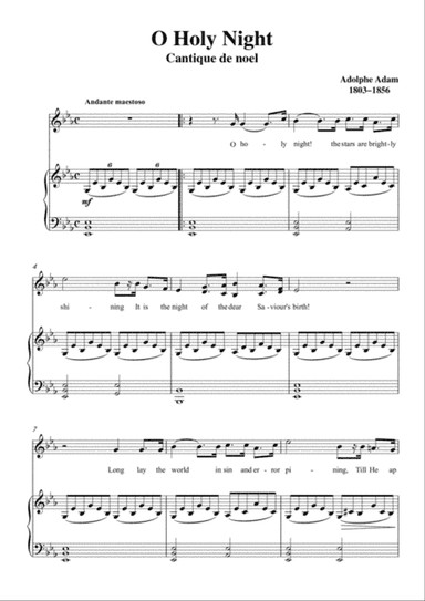 Adam-O Holy night in E flat Major, for Voice and Piano