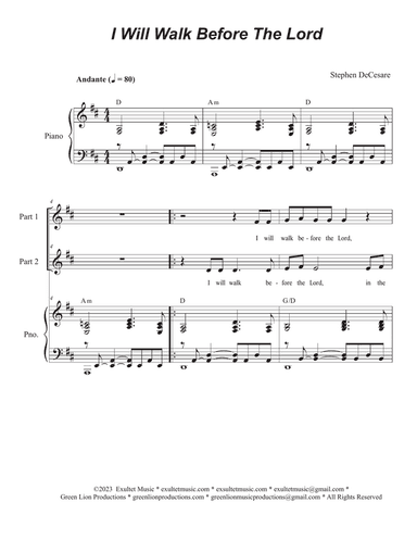 I Will Walk Before The Lord (2-part choir)
