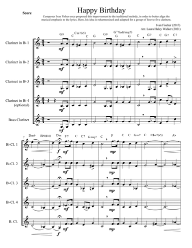 Happy Birthday (modified melody) - for clarinet quartet/quintet