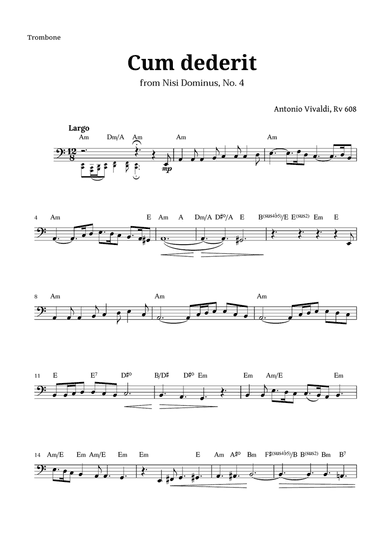 Cum dederit of Vivaldi for Trombone and Chords