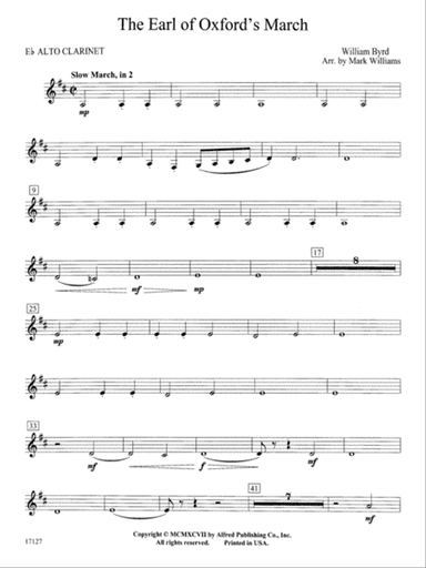 Earl of Oxford's March: E-flat Alto Clarinet