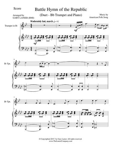 BATTLE HYMN OF THE REPUBLIC (Duet – Bb Trumpet and Piano/Score and Parts)