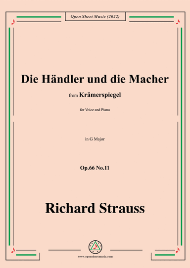 Richard Strauss-Die Händler und die Macher,in G Major,Op.66 No.11,for Voice and Piano