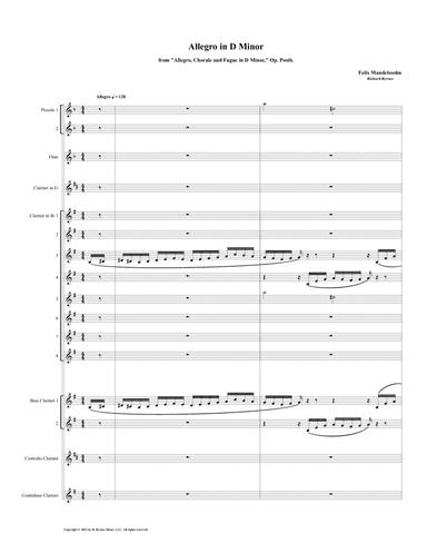 Allegro in D Minor, Op. Posth (Clarinet Choir + 2 Piccolos & Flute)