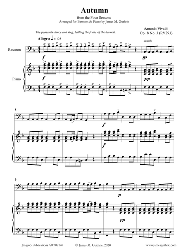 Vivaldi: Autumn from the Four Seasons for Bassoon & Piano