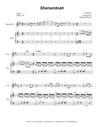 Shenandoah (for Soprano Saxophone and Piano)
