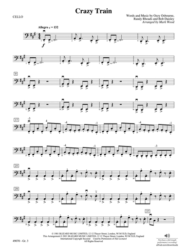 Crazy Train: Cello - Grade 3