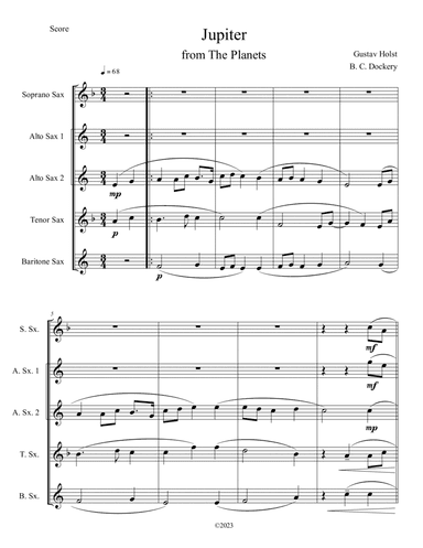 Jupiter (from The Planets) for Sax Quintet