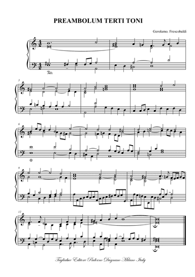 Frescobaldi. PREAMBOLUM TERTI TONI (For Organ)
