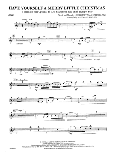 Have Yourself a Merry Little Christmas (Vocal Solo with Opt. E-Flat Alto Saxophone Solo or B-Flat Trumpet Solo): Oboe