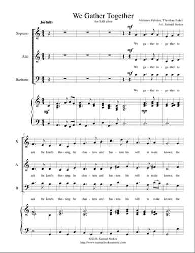 We Gather Together (The Thanksgiving Hymn) - for SAB choir with piano accompaniment