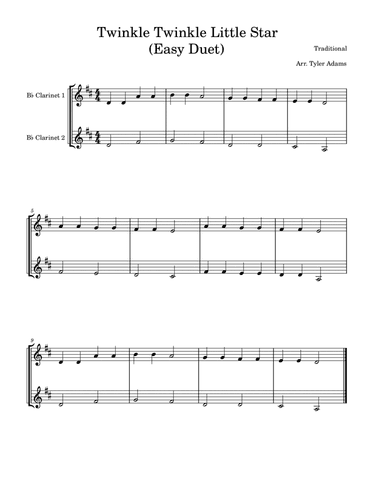 Twinkle Twinkle Little Star (Easy Clarinet Duet)