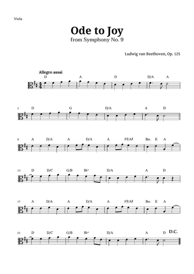 Ode to Joy by Beethoven for Viola with Chords