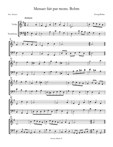 menuet fait par mons bohm violin and Trombone sheet music