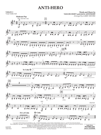 Anti-Hero (arr. Larry Moore) - Violin 3 (Viola Treble Clef)