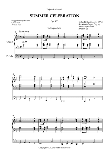 Summer Celebration, Op. 133 (Organ Solo) by Vidas Pinkevicius (2022)