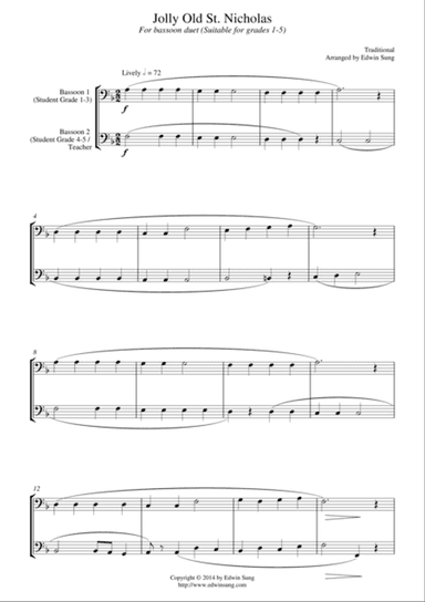 Jolly Old St. Nicholas (for bassoon duet, suitable for grades 1-5)