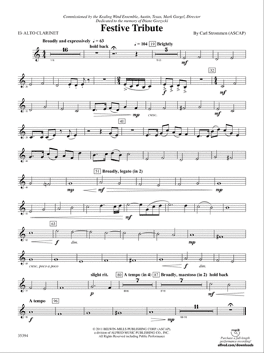 Festive Tribute: (wp) E-flat Alto Clarinet