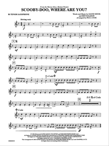 Scooby-Doo, Where Are You?, Theme from: B-flat Tenor Saxophone
