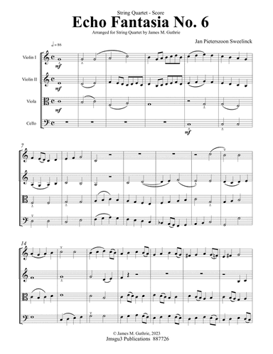 Sweelinck: Echo Fantasia No. 6 for String Quartet - Score Only