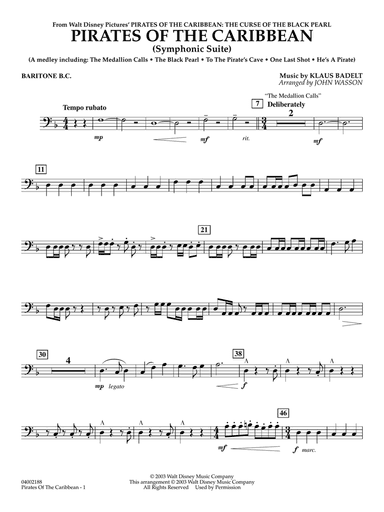 Pirates Of The Caribbean (Symphonic Suite) (arr. John Wasson) - Baritone B.C.