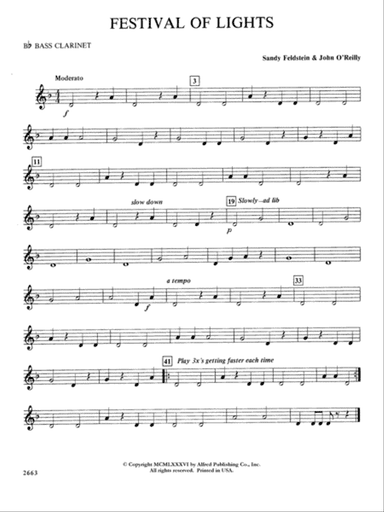 Festival of Lights (with optional chorus): B-flat Bass Clarinet