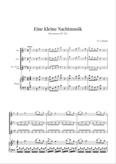 Eine Kleine Nachtmusik for Flute, Oboe, Bass Clarinet and Piano