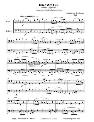 Beethoven: Duet WoO 26 for Cello Duo