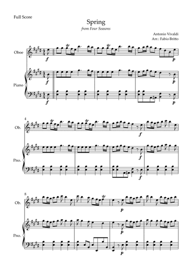 Spring (from Four Seasons of Antonio Vivaldi) for Oboe Solo and Piano Accompaniment