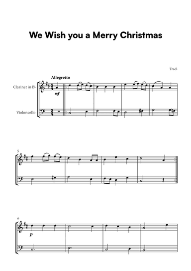 Trad. - We Wish you a Merry Christmas (for Clarinet and Cello)