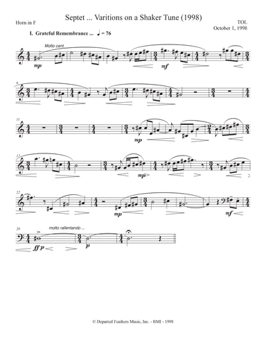 septet, opus 77 ... Variations on a Shaker Tune (1998) Horn in F part