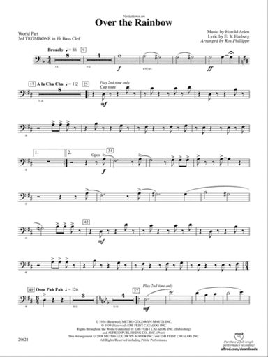 Over the Rainbow (from The Wizard of Oz), Variations on: (wp) 3rd B-flat Trombone B.C.