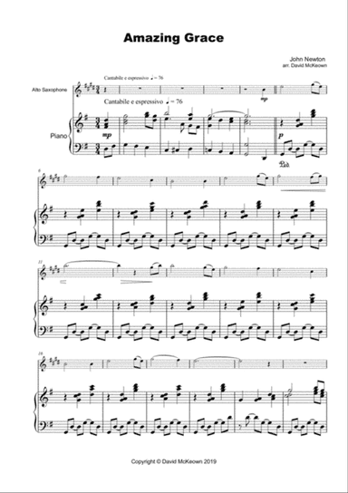 Amazing Grace, Concert Solo for Alto Saxophone and Piano