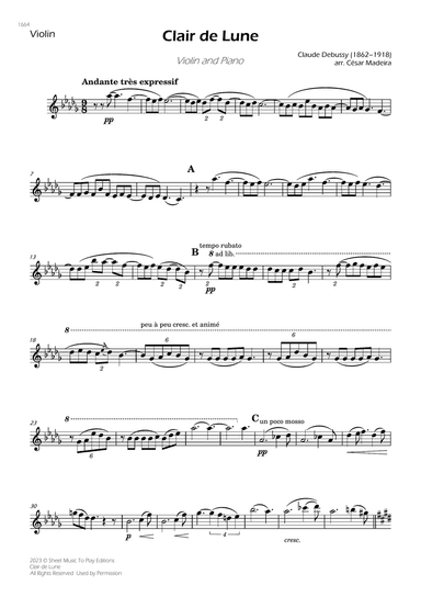 Clair de Lune by Debussy - Violin and Piano (Individual Parts)