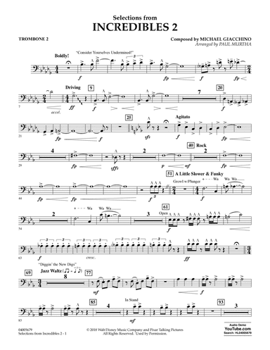 Selections from Incredibles 2 (arr. Paul Murtha) - Trombone 2