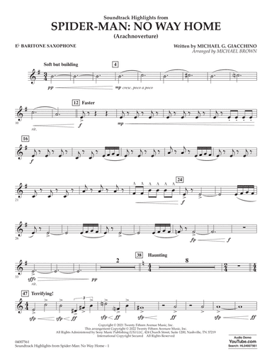 Soundtrack Highlights from Spider-Man: No Way Home (arr. Brown) - Eb Baritone Saxophone