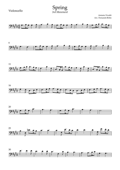 Spring - 3rd Movement (Antonio Vivaldi) for Cello Solo