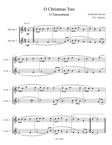 O Christmas Tree (O Tannenbaum) for Alto Sax Duet