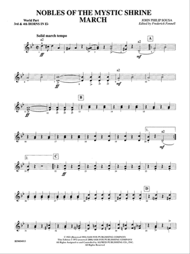 Nobles of the Mystic Shrine (March): (wp) 3rd Horn in E-flat
