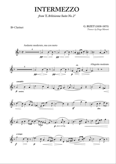 Intermezzo from "L'Arlésienne" for Clarinet and Piano