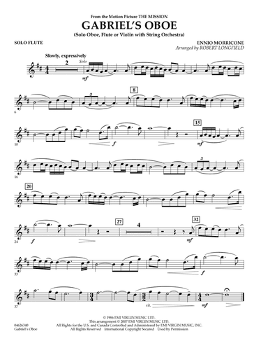 Gabriel's Oboe (from The Mission) - Solo Flute