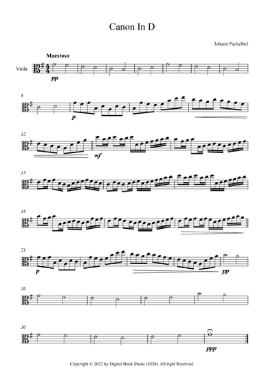 Canon In D - Johann Pachelbel (Viola)