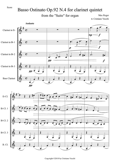 Basso Ostinato Op.92 N.4 for clarinet quintet