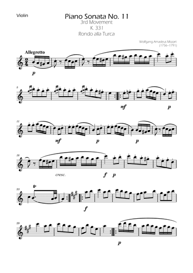 Rondo alla Turca Violin Solo