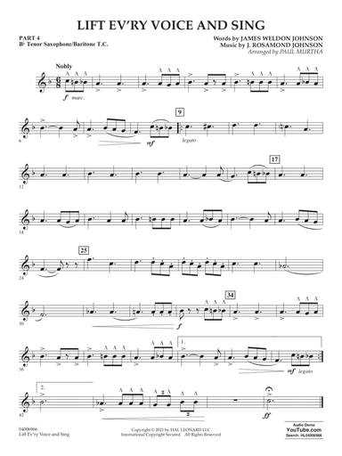 Lift Ev'ry Voice And Sing (arr. Paul Murtha) - Pt.4 - Bb Tenor Sax/Bar. T.C.